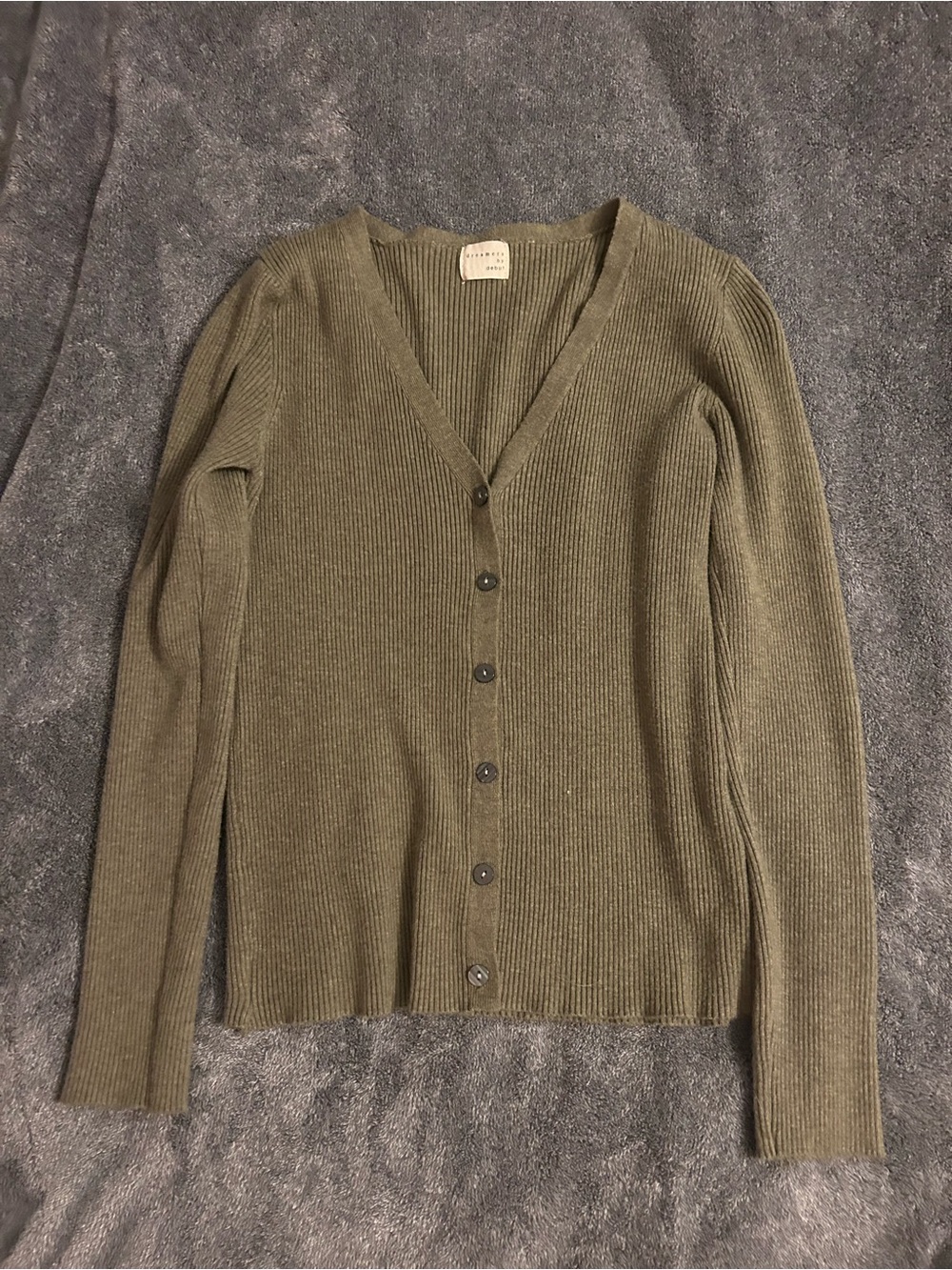 Dreamers by Debut 
Olive green ribbed knit cardigan #knitwear #cozy